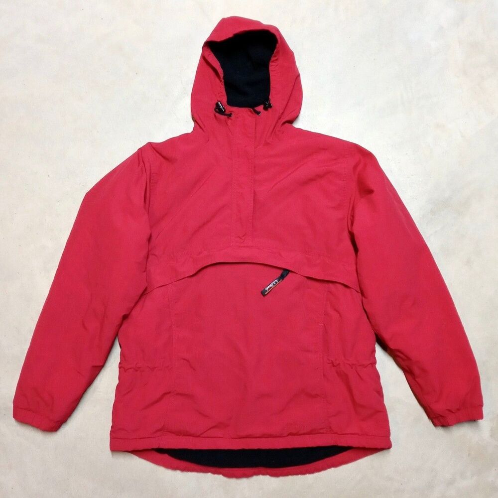 Vintage LL Bean Anorak Fleece Lined Jacket Womens MEDIUM Hooded Pullover Nylon